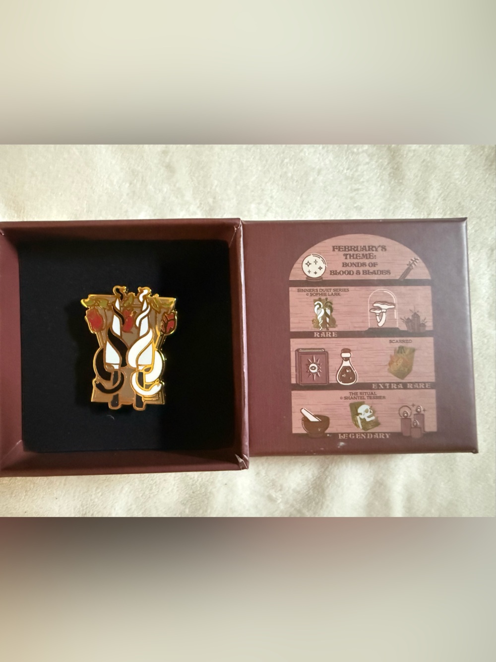 Gold Tone Enamel Pin with Red Accents - Women's Jewelry Accessory